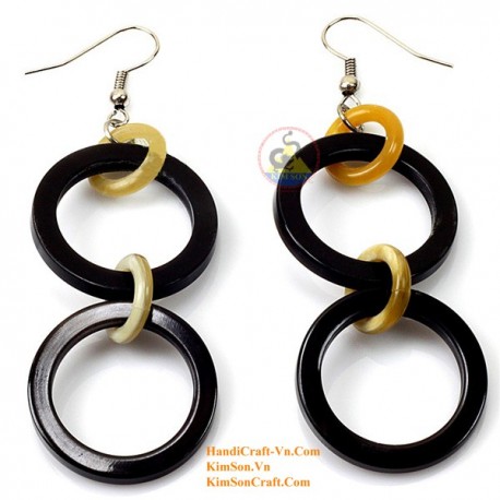 Organic Cow Horn - Black and White - Earrings