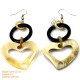 Organic Cow Horn - Circle and Heart - Black and White - Earrings