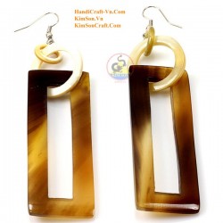 Organic Cow Horn - Circle and Rectangular - White and Black - Earrings