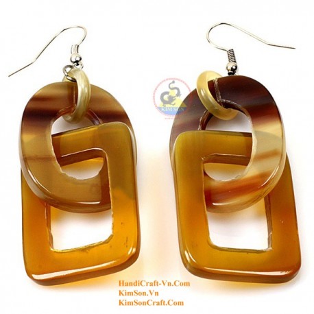 Organic Cow Horn - Circle and Rectangular - Yellow and Black - Earrings