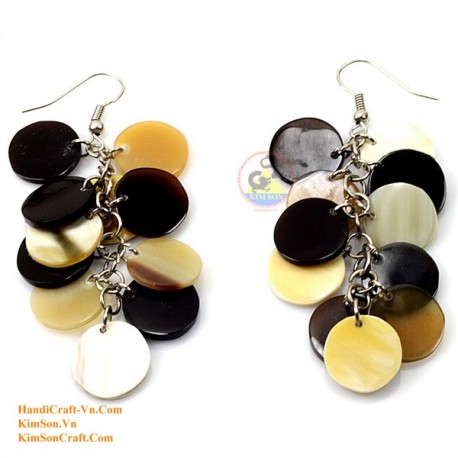 Organic Cow Horn - Circles - White, Yellow and Black- Earrings