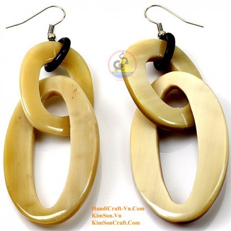 Organic Cow Horn - Oval Empty - White - Earrings