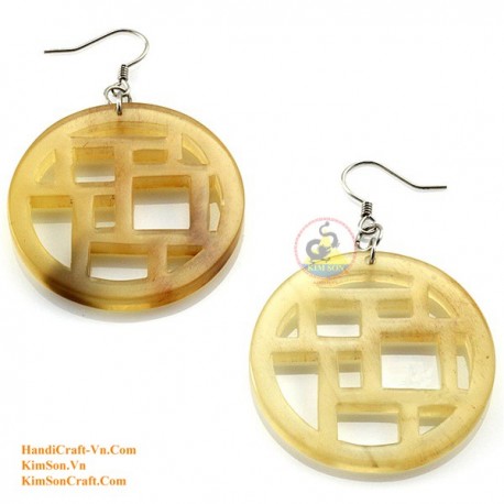 Organic Cow Horn - Oval - Black and Yellow - Earrings