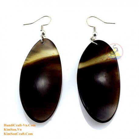 Organic Cow Horn - Oval - Black and Yellow - Earrings