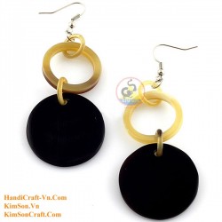 Organic Cow Horn - Oval - Black and Yellow - Earrings