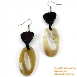 Organic Cow Horn - Oval - Black and Yellow - Earrings