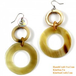 Organic Cow Horn - Oval - Black and Yellow - Earrings