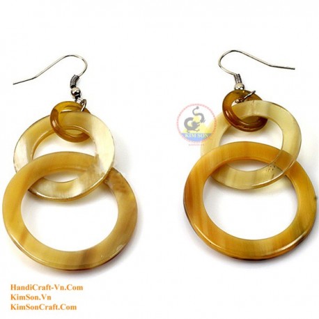Organic Cow Horn - Oval - Black and Yellow - Earrings