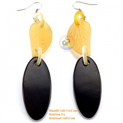 Organic Cow Horn -Leaf - White and Black - Earrings