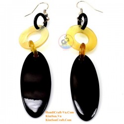 Organic Cow Horn - Oval - Black and Yellow - Earrings