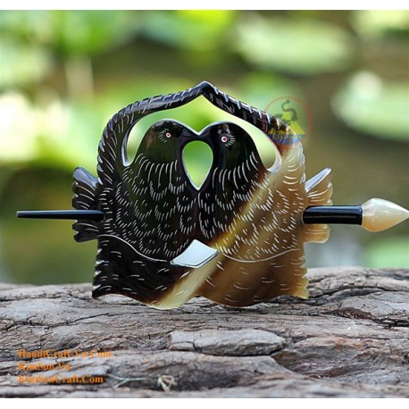 Organic Cow Horn - Oval - Black and Yellow - Earrings