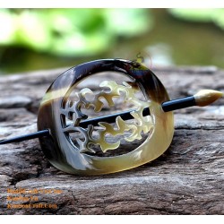 Organic Cow Horn - Oval - Black and Yellow - Earrings