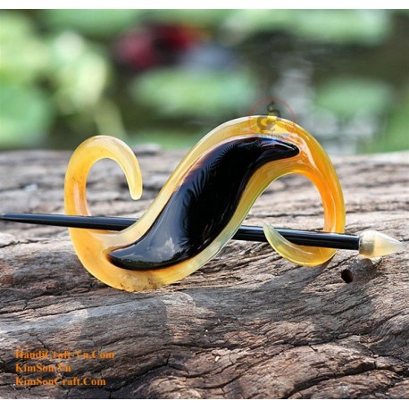Organic Cow Horn - Oval - Black and Yellow - Earrings