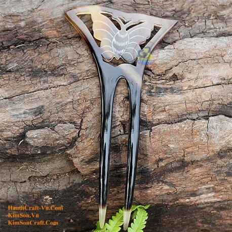 Butterfly Double Stick Organic Horn Hair Stick