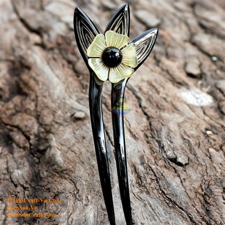 Flower Double Stick Organic Horn Hair Stick