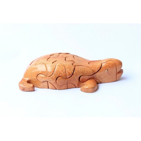 Cat puzzle wooden toys - Handmade - Green Material & Natural Wood Color