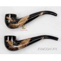 Pfeife hergestellt aus schwarzen Rinder Horn + Drachen Gravur