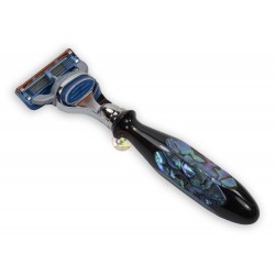 Black Buffalo Horn Handle - Inlay Green Abalone - Safety Razor Fusion - 5 Blade
