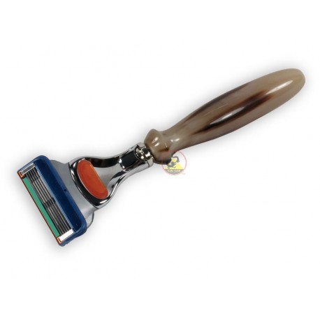 Black Buffalo Horn Handle - Inlay Green Abalone - Safety Razor Fusion - 5 Blade