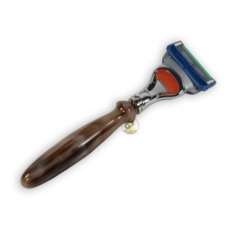 Black Buffalo Horn Handle - Inlay Green Abalone - Safety Razor Fusion - 5 Blade