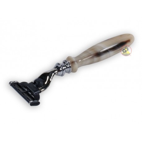 Black Buffalo Horn Handle - Inlay Green Abalone - Safety Razor Fusion - 5 Blade