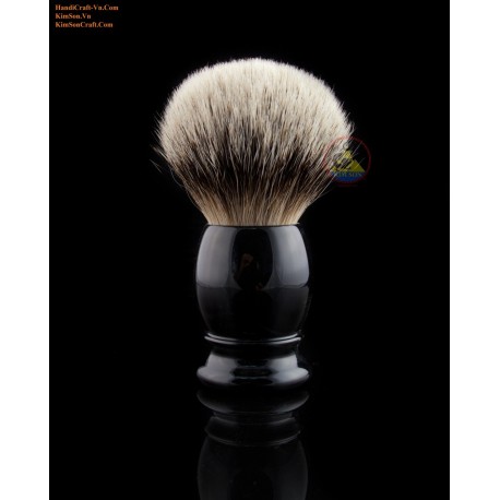 Abalone Lines on Round Genuine Black Cow Horn Shaving Brush (21, 24, 28 mm badger hair)