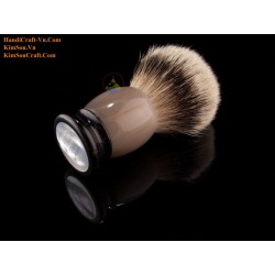 Abalone Lines on Round Genuine Black Cow Horn Shaving Brush (21, 24, 28 mm badger hair)