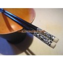 Chopsticks handmade from ebony + bone mosaic and mother-of-pearl head