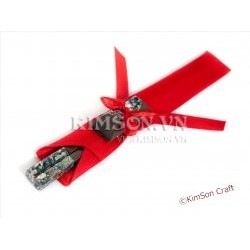 Chopstick combo 2: Ebony Wood + Green Abalone + Red Cloth