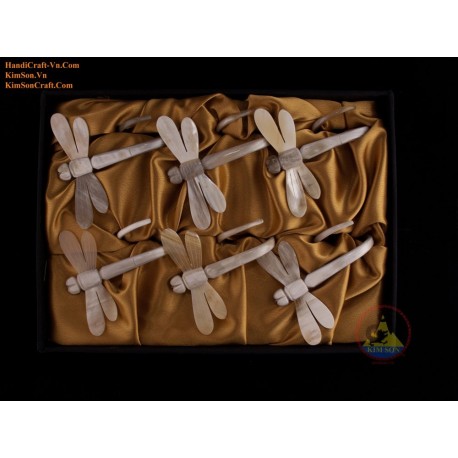 Комбо Салфетка: 6 Стрекоза салфетки мрамор коровий рог с Brocade поле