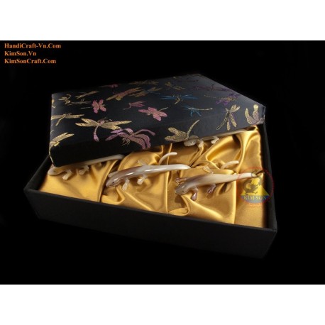 Комбо Салфетка: 6 Ящерица салфетки подлинный мрамор коровий рог с Brocade поле