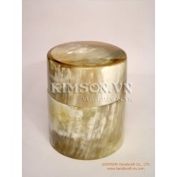 Round box made of white marble buffalo horn (Large Size)