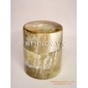 Round box made of white marble buffalo horn (Medium size)