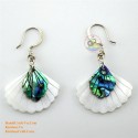 Organic White Mother of Pearl and Green Abalone - Fan - Earrings