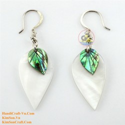 Organic White Mother of Pearl and Green Abalone - Leaf - Earrings