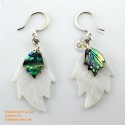 Organic White Mother of Pearl and Green Abalone - Leaf - Earrings